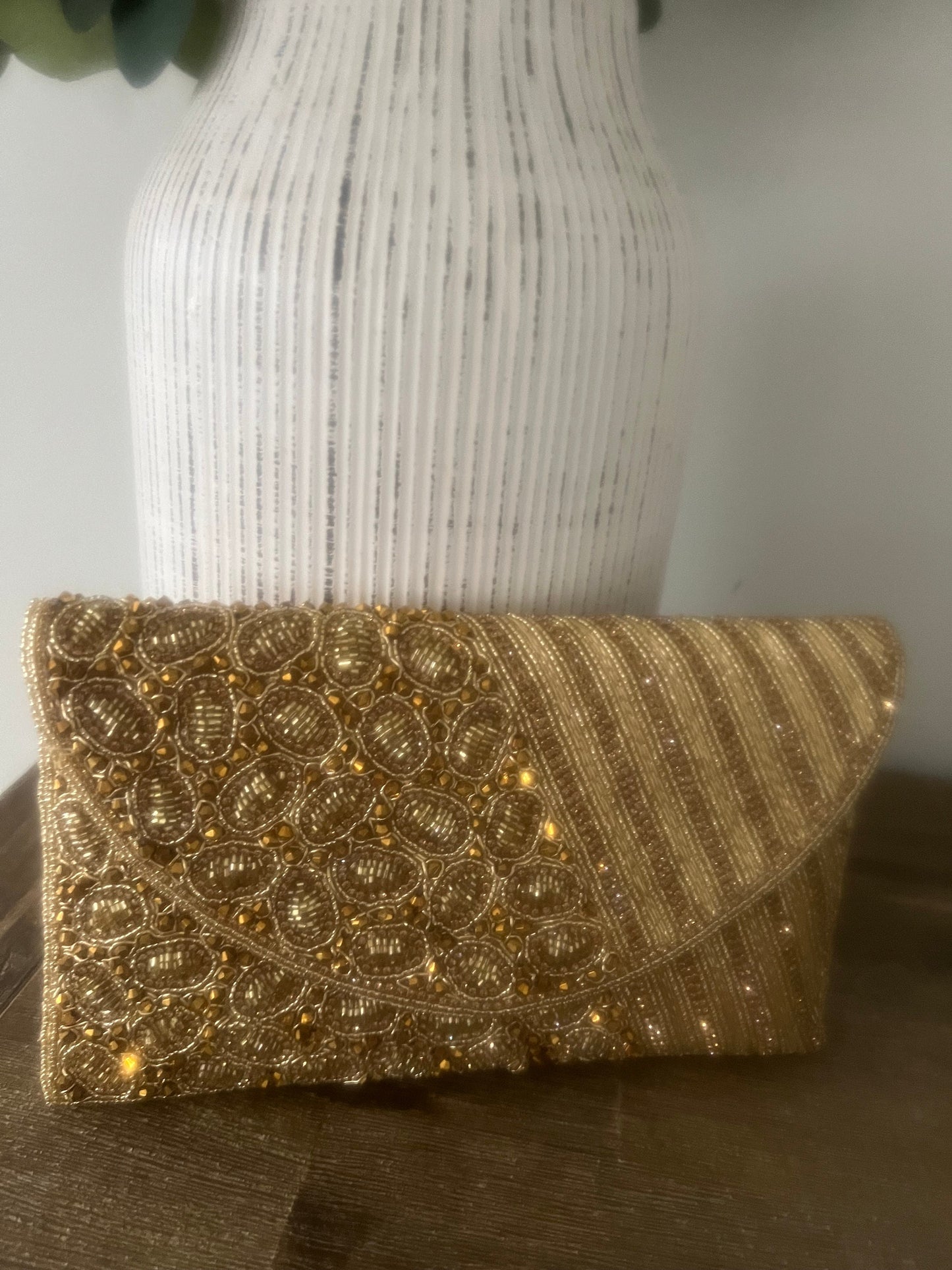 Embellished beaded and gems clutch bag evening bag , with strap