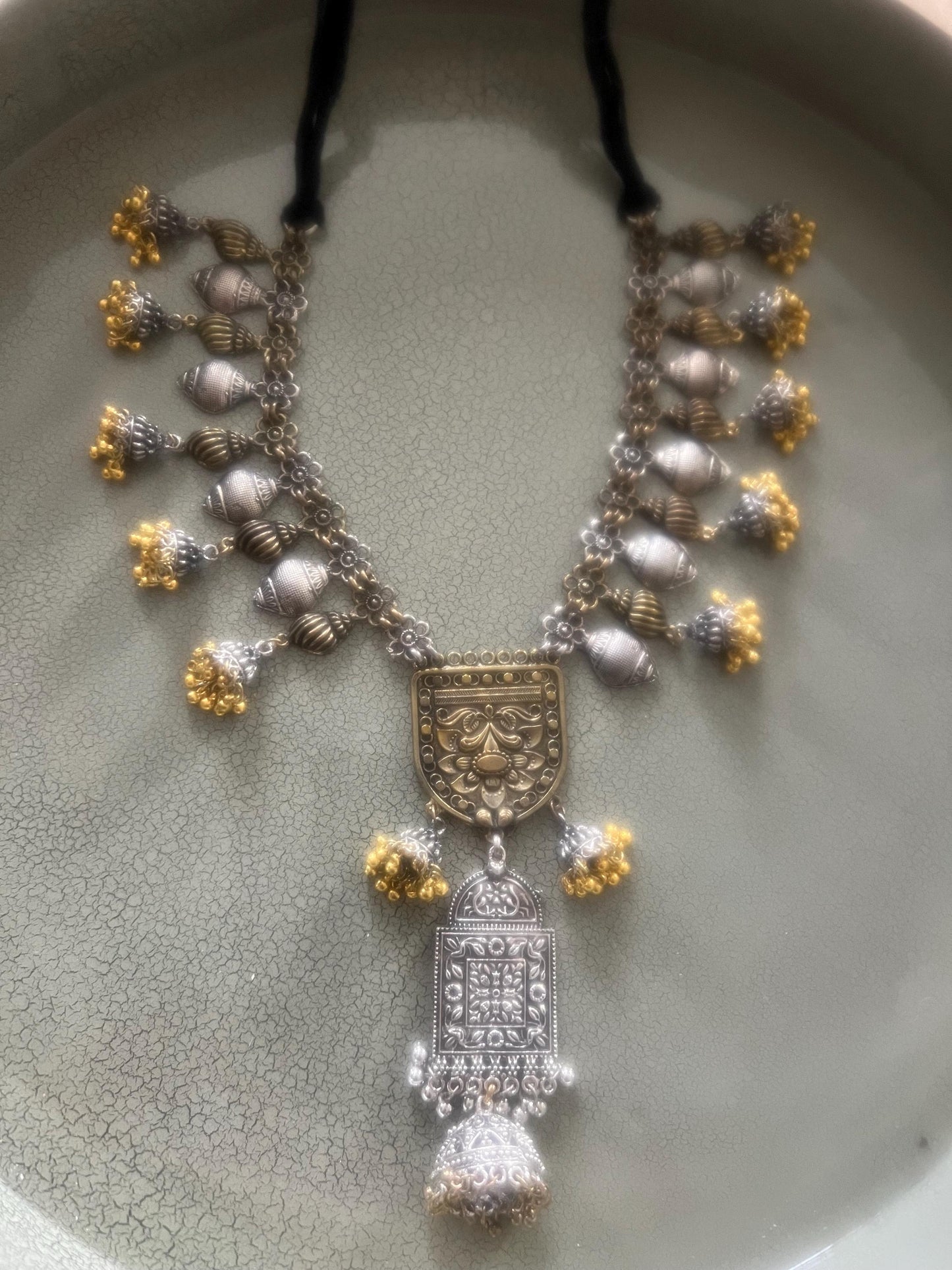 vintage two-tone silver gold antique adjustable designer necklace