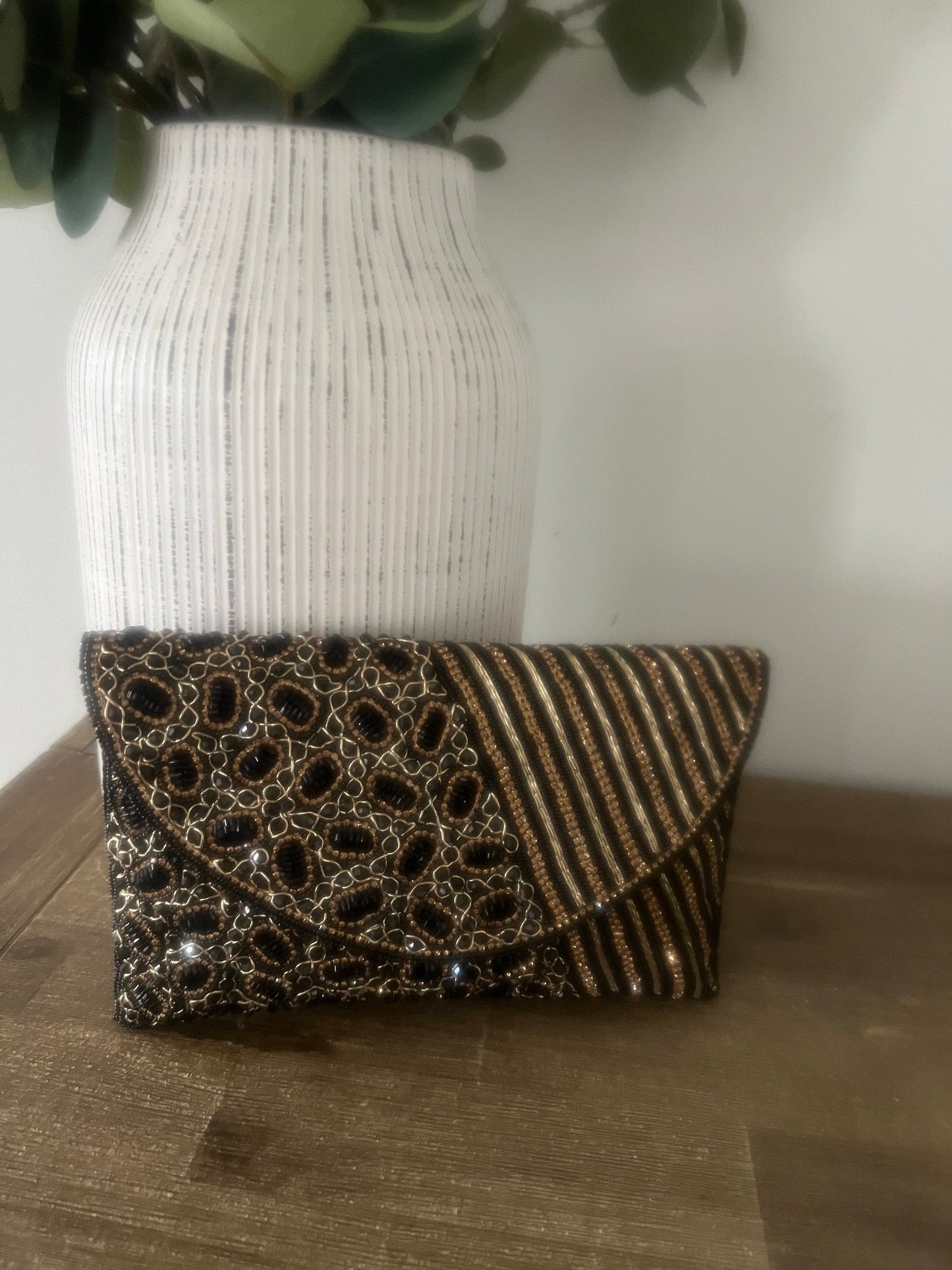 Embellished beaded and gems clutch bag evening bag , with strap