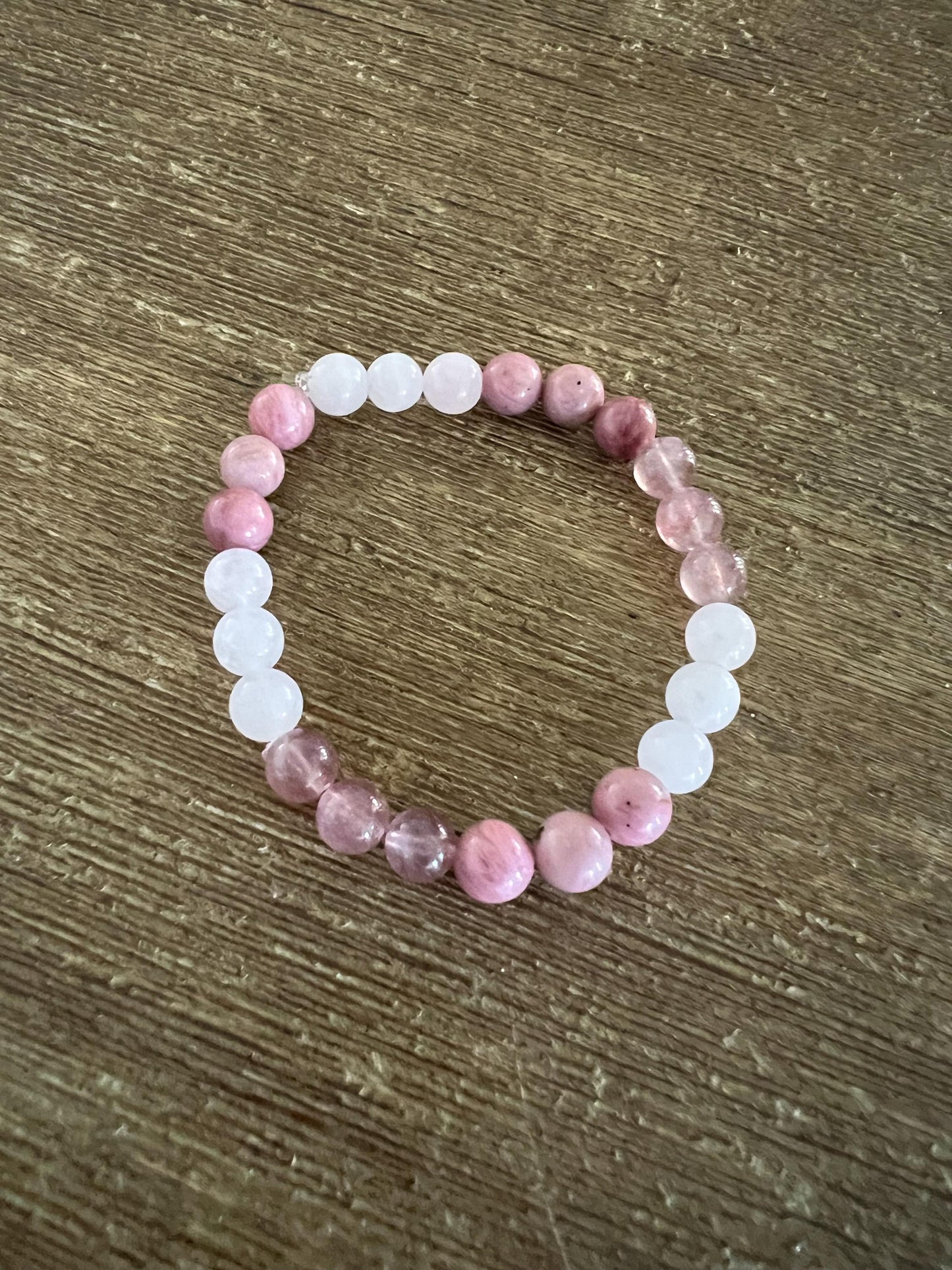 Trio love crystal Rose quartz strawberry quartz and Rhodonite crystal healing bracelet