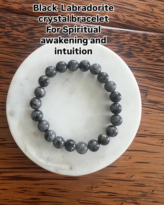 Black labradorite crystal healing bracelet 8mm beads for intuition and protection