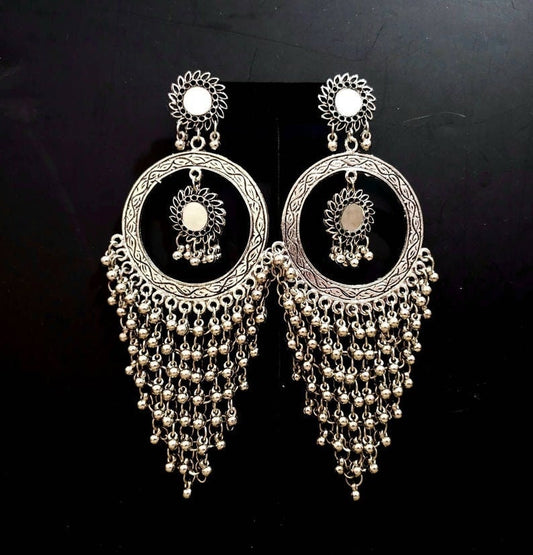 Bohemian style silver mirror dangling earrings