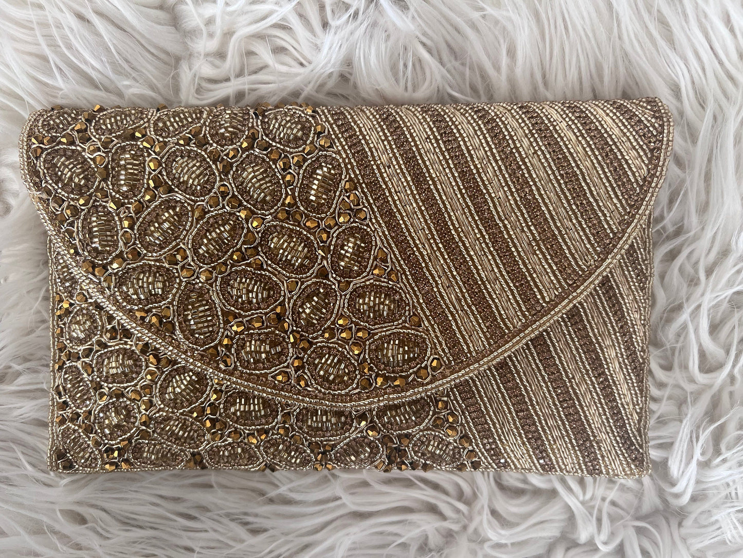 Embellished beaded and gems clutch bag evening bag , with strap