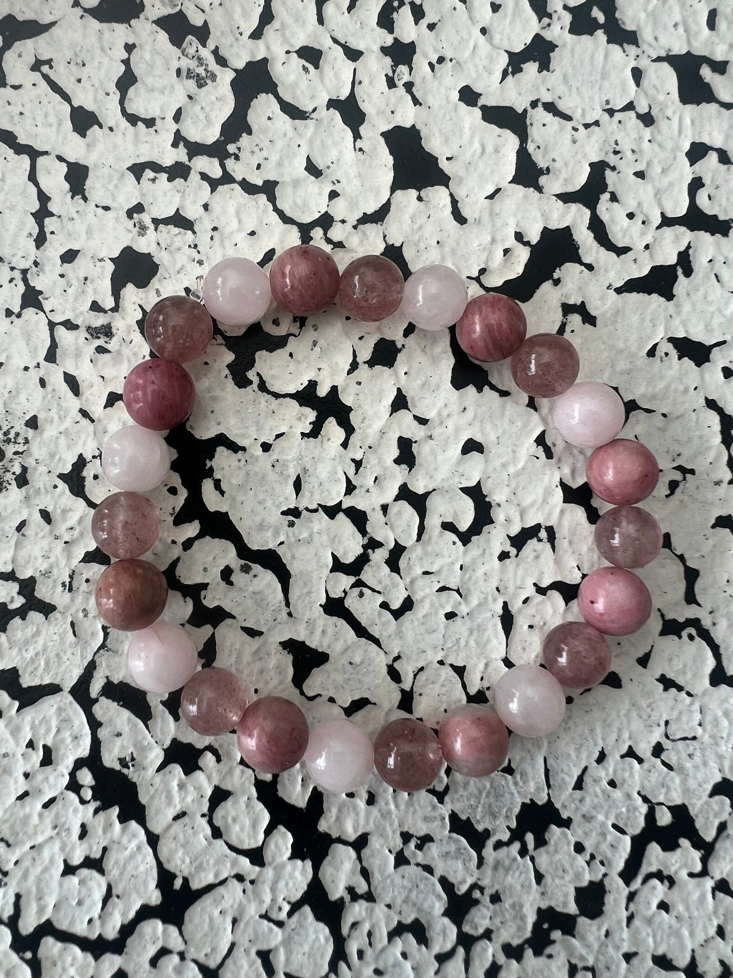Trio love crystal Rose quartz strawberry quartz and Rhodonite crystal healing bracelet