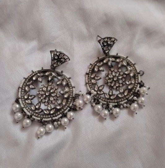 Mila chandbaali black silver oxidised Indian earring
