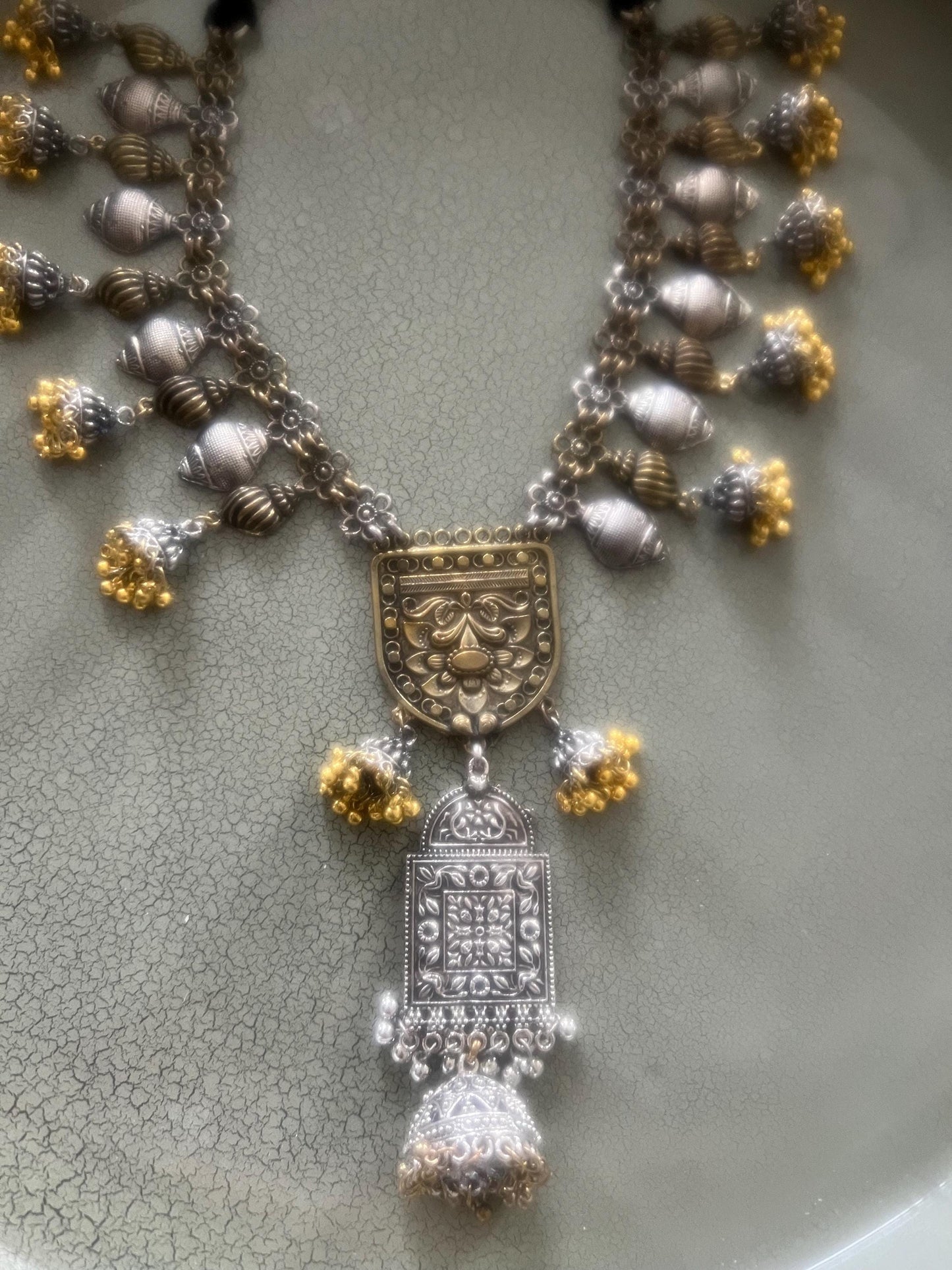 vintage two-tone silver gold antique adjustable designer necklace