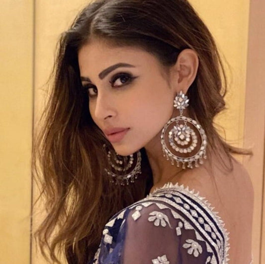 Tasha Mirror and  kundan silver oxidised look Chandbali earrings