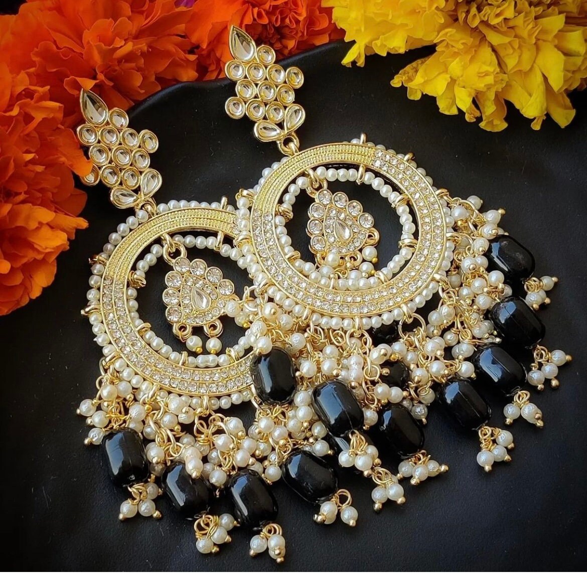 chandbaali kundan Indian bead designer earrings