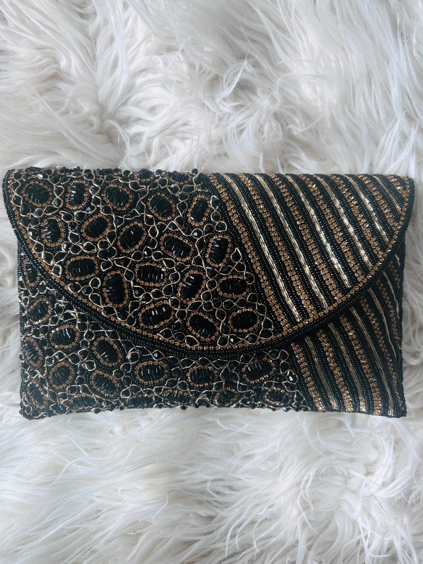 Embellished beaded and gems clutch bag evening bag , with strap