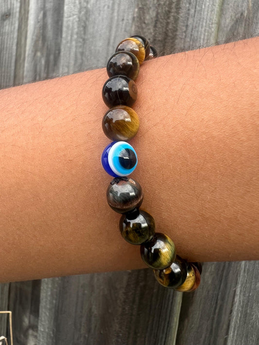 Tiger eye crystal healing braclet with evil eye protection
