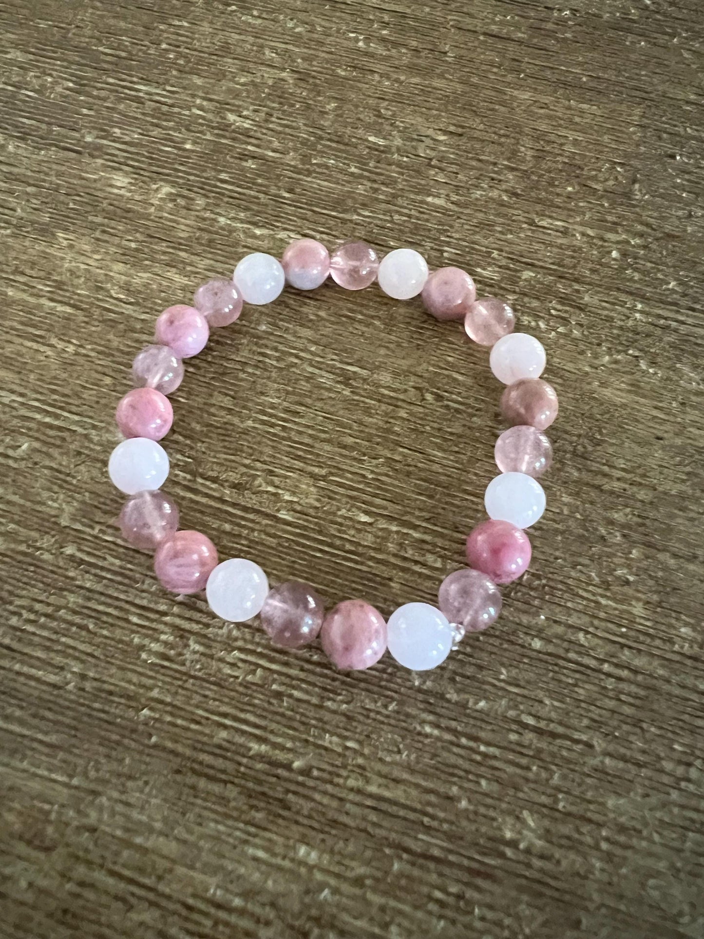 Trio love crystal Rose quartz strawberry quartz and Rhodonite crystal healing bracelet