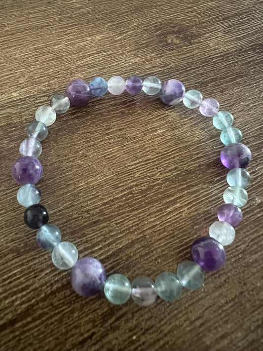 Emotional balance clarity spiritual growth flurorite and Amethyst combination healing crystal bracelet 8mm beads