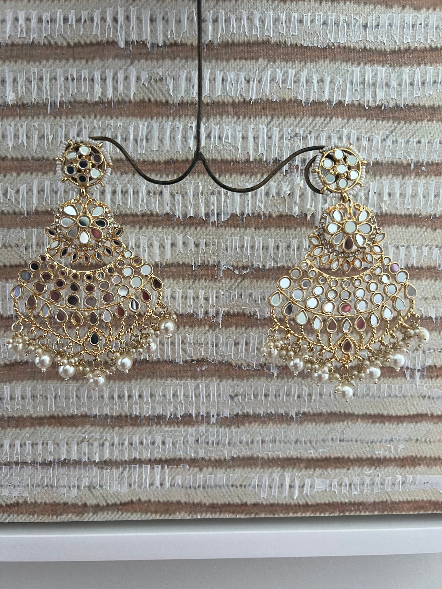 Sheesha golden faux pearl big designer earring