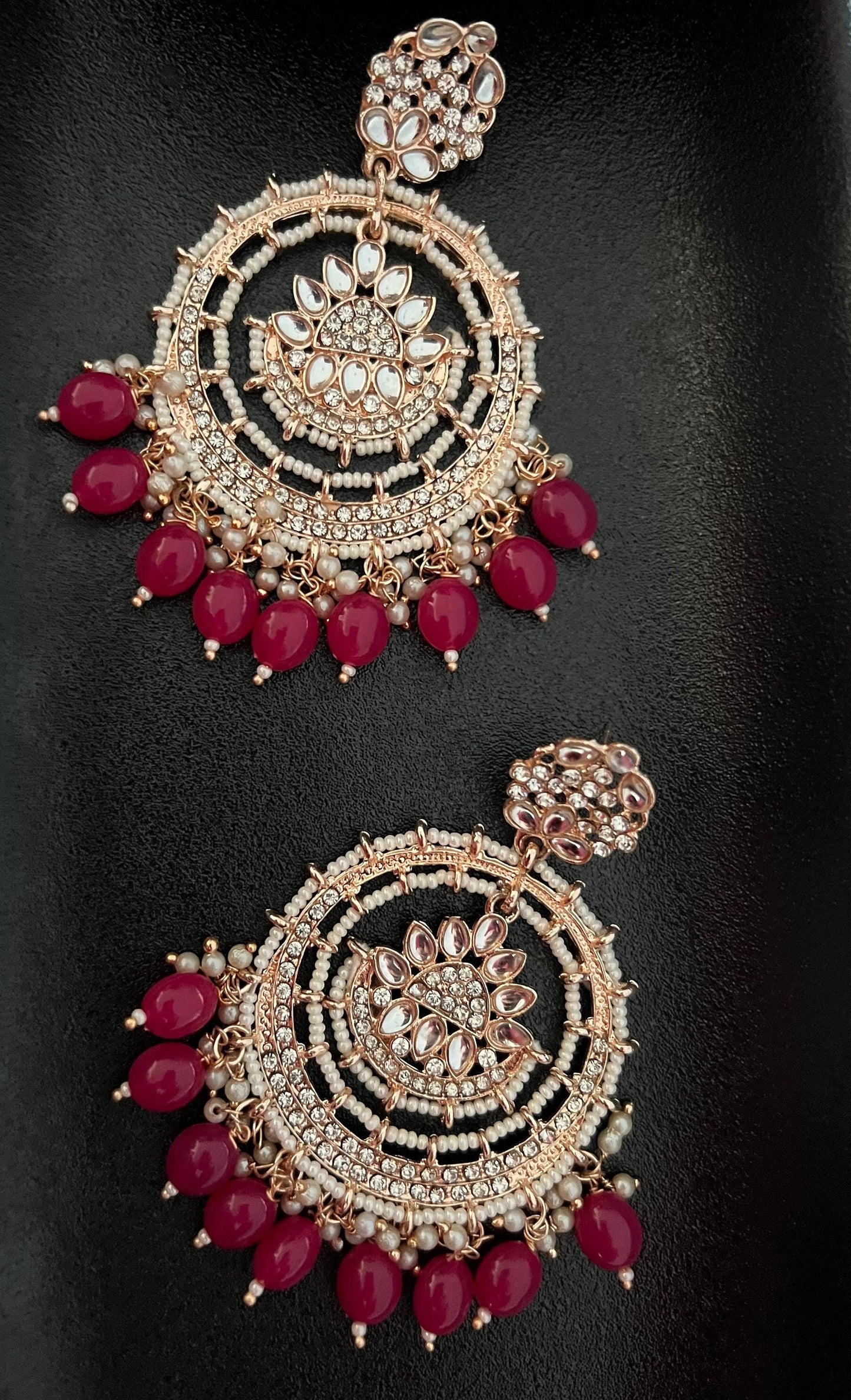 Rose gold kundan ruby beads Chandbali earrings