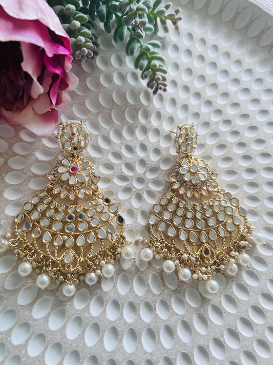 Sheesha golden faux pearl big designer earring