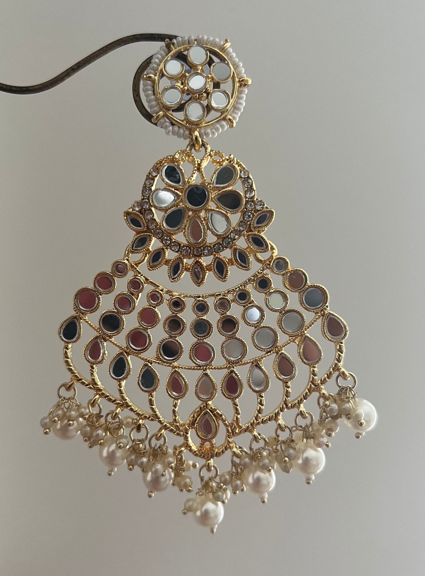 Sheesha golden faux pearl big designer earring